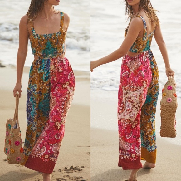 Anthropologie Sleeveless Piper Printed Tropical Wide Leg Jumpsuit - Picture 1 of 7